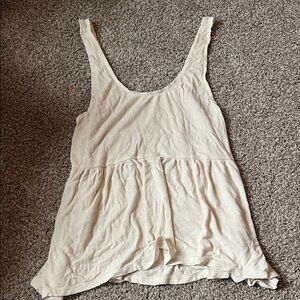 American Eagle Outfitters Cream Ribbed Peplum Tank Top